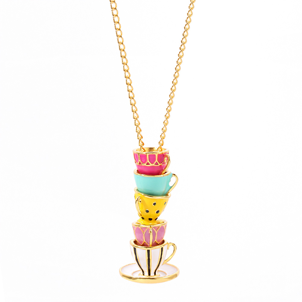 Enamel Glaze Tea Cup Long Sweater Necklace